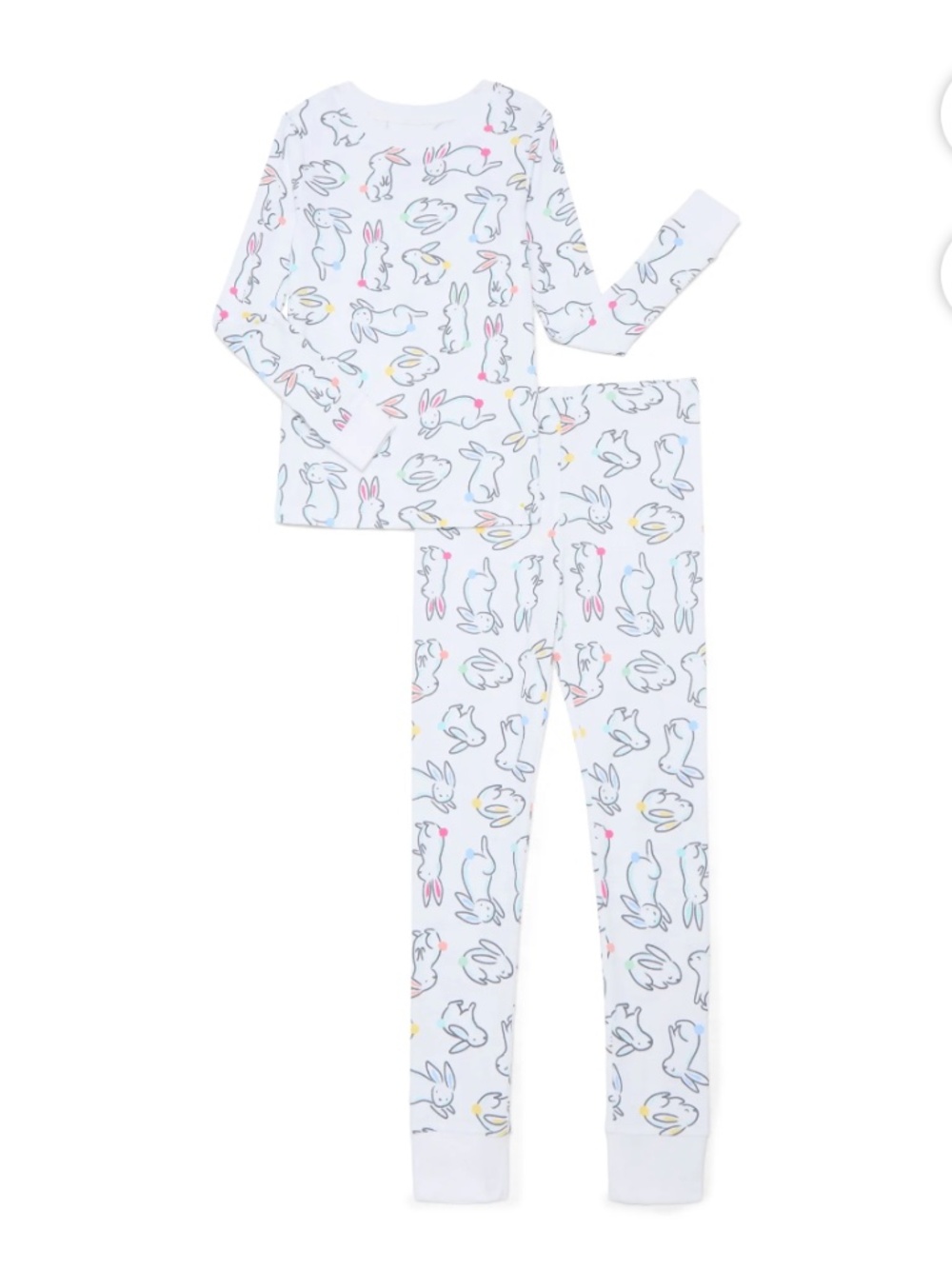 Way To Celebrate Girls Vivid White Bunnies 2 PC Pajama Set Size 7 NWT